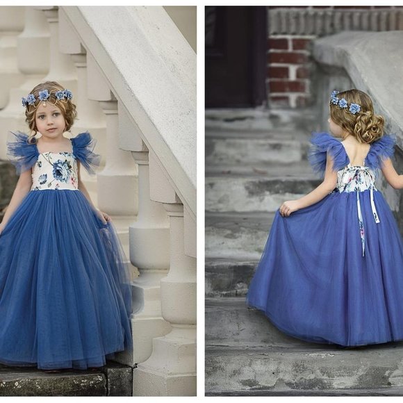 NWT Dollcake Ruby Blue Tulle Frock Gown Dress Wedding Flower Girl Photo sz 10